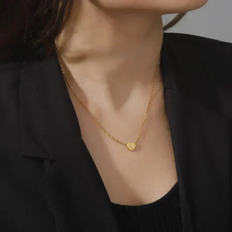 Heart Initial Necklace in Gold