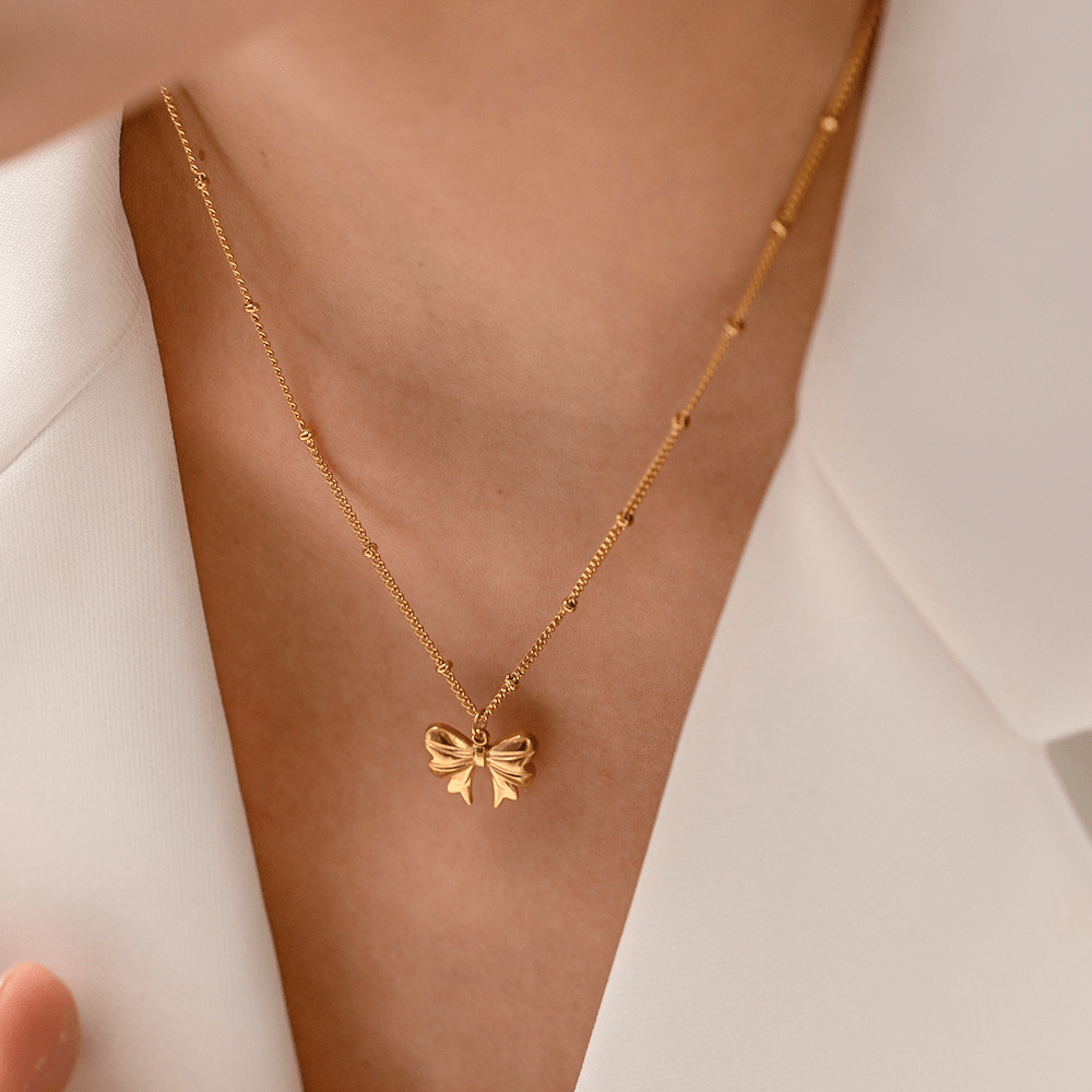 June Bow Necklace in Gold